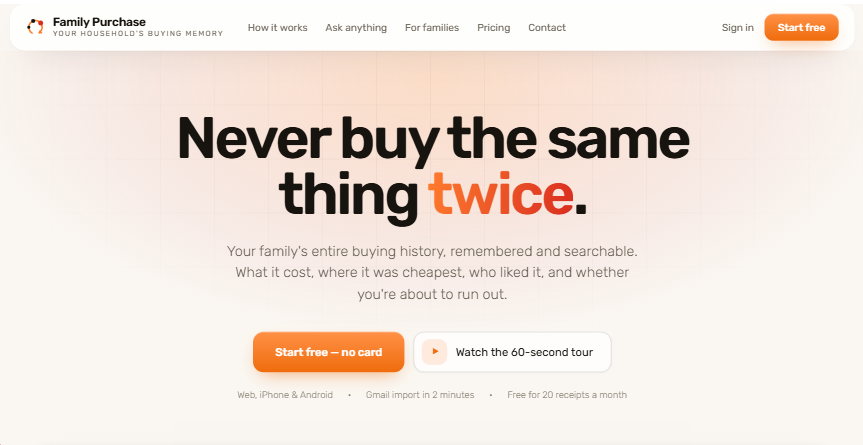 Family Purchase — household buying history product homepage
